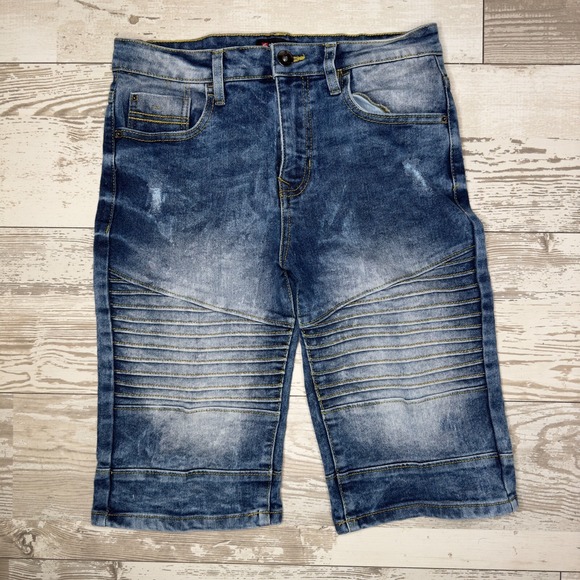 Southpole Other - Southpole Shorts Boys 16 Blue Denim Distressed Casual Flat‎ Front Regular Fit
